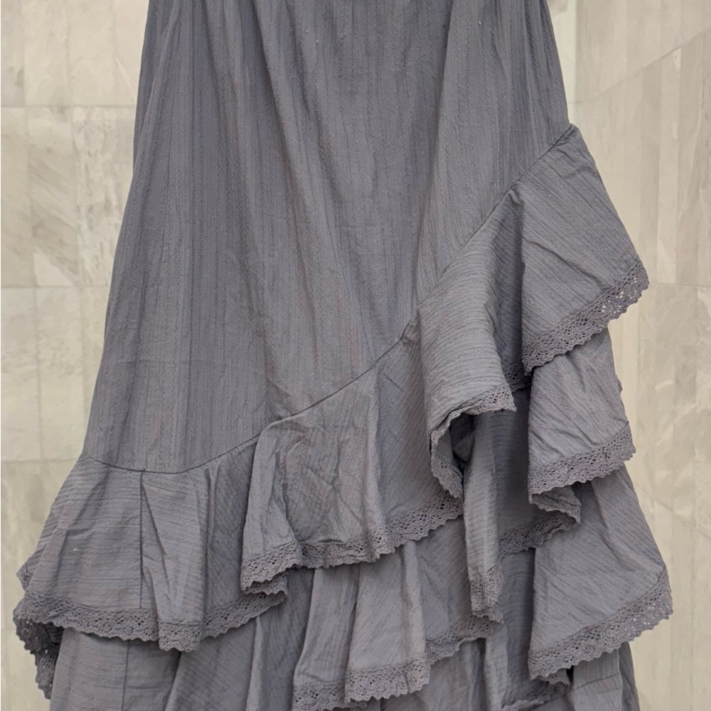Elegant Blue Gray Ruffled Skirt